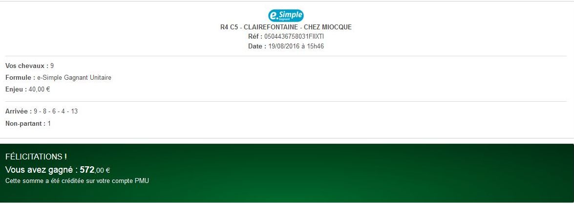 Preuve de gain turf Preuve de gain turf